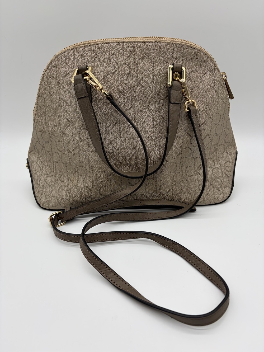 Calvin Klein Brown Monogram Dome Satchel with Gold Hardware - Picture 5 of 11